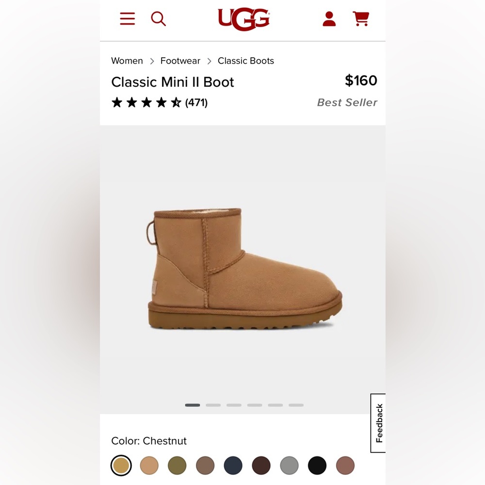 UGG Classic Mini II Boot, size 7, chestnut